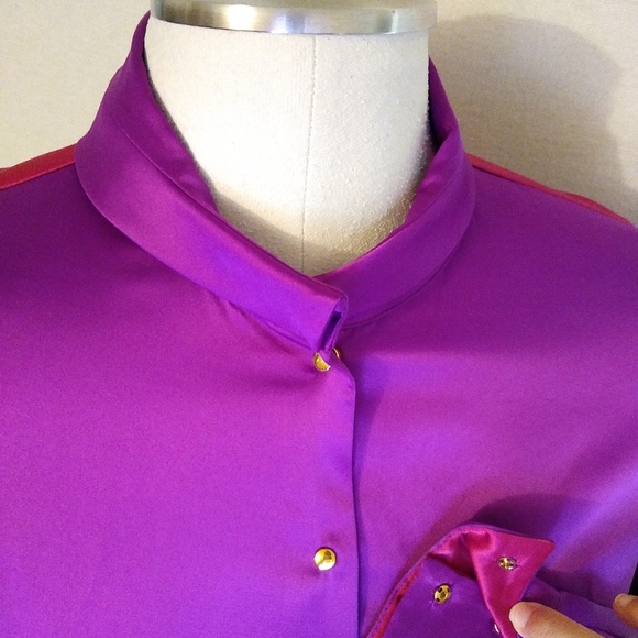 Tahari Petite Color Block Snap Blouse - Picture 3 of 8